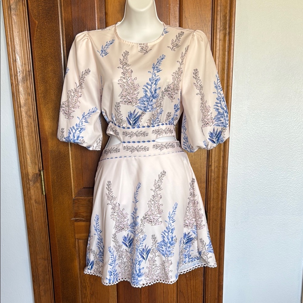Floral Embroidered Dress with Puff Sleeves